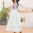 thumbnail image 3 of Vestido largo bordado de gasa con cuello en V vestido elegante para mujer traje diario holgado, 3 of 6
