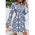 thumbnail image 3 of I AM A FASHION JUNKY Blue Floral Print V Neck Wrapped Knot Long Sleeve Dress, 3 of 8