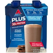 Atkins Creamy Milk Chocolate PLUS Protein Shake, High Protein, Low Carb, Low Sugar, Keto Friendly, 4 Count