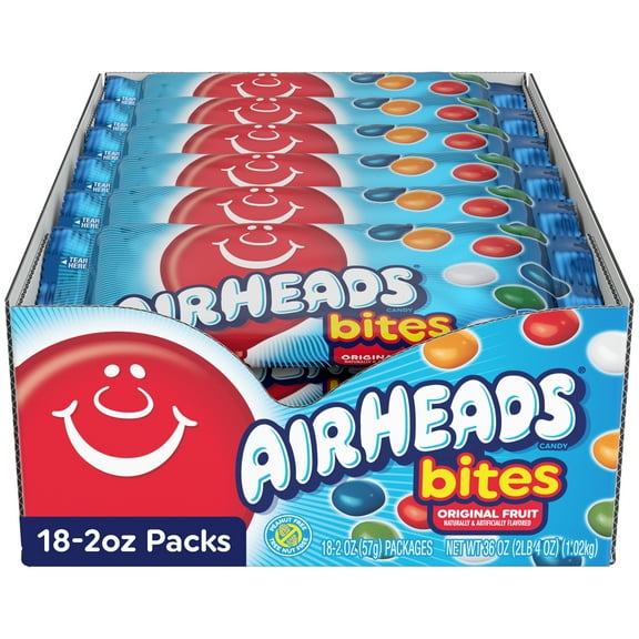 Airheads Bites Candy Pack, Fruit, 2 Oz. Bags (Pack of 18)