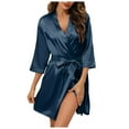 thumbnail image 1 of Bata de satén para dama de honor para mujer - Albornoz corto tipo kimono para bodas, cintura ajustable, tallas S-XL, 1 of 7