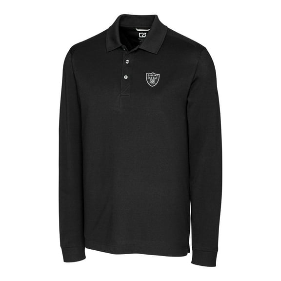 Men's Cutter & Buck Black Las Vegas Raiders Big & Tall Advantage Long Sleeve Polo