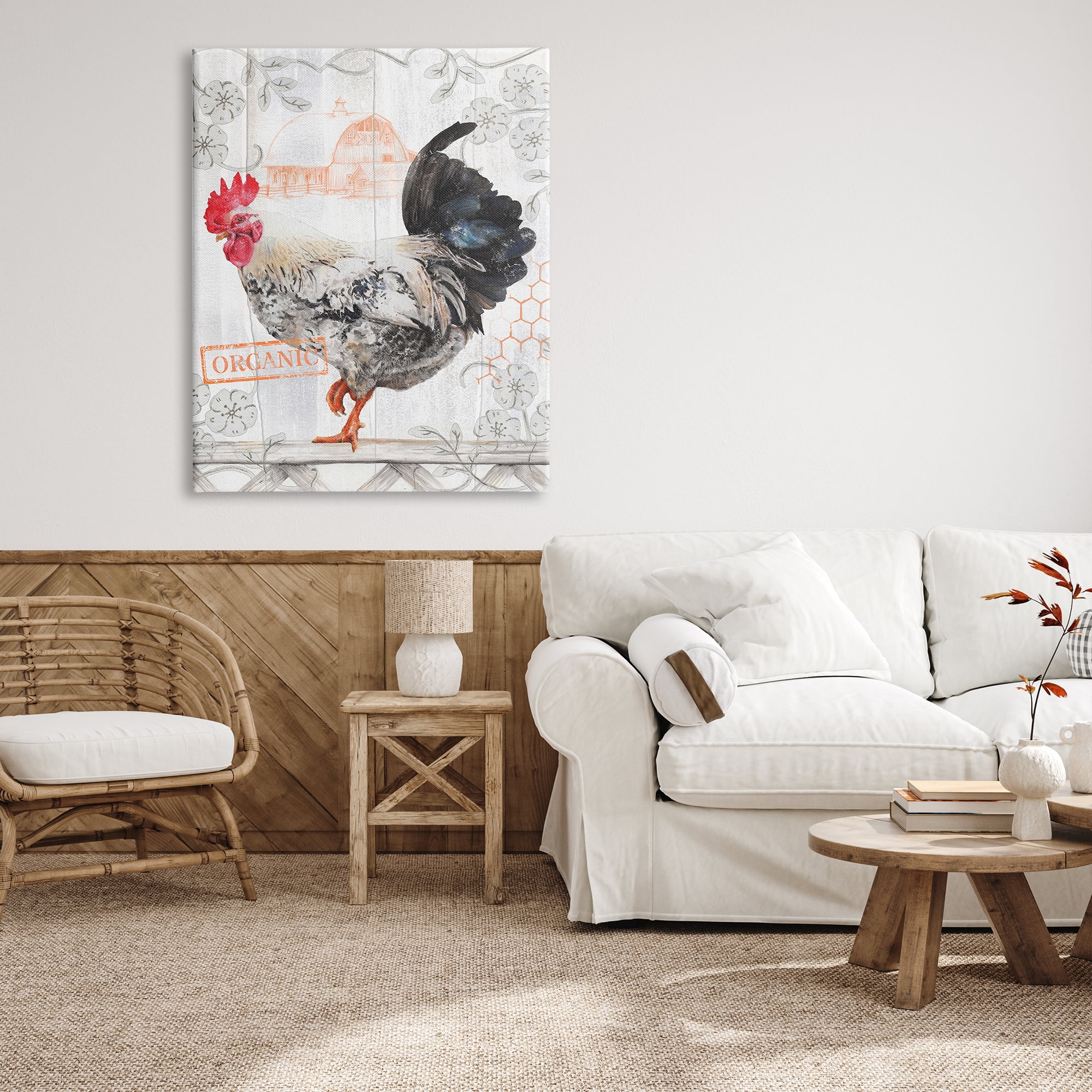 Stupell Industries Organic Pattern Rooster Animals & Insects Painting Gallery Wrapped Canvas Art Print Wall Art, 36 x 48