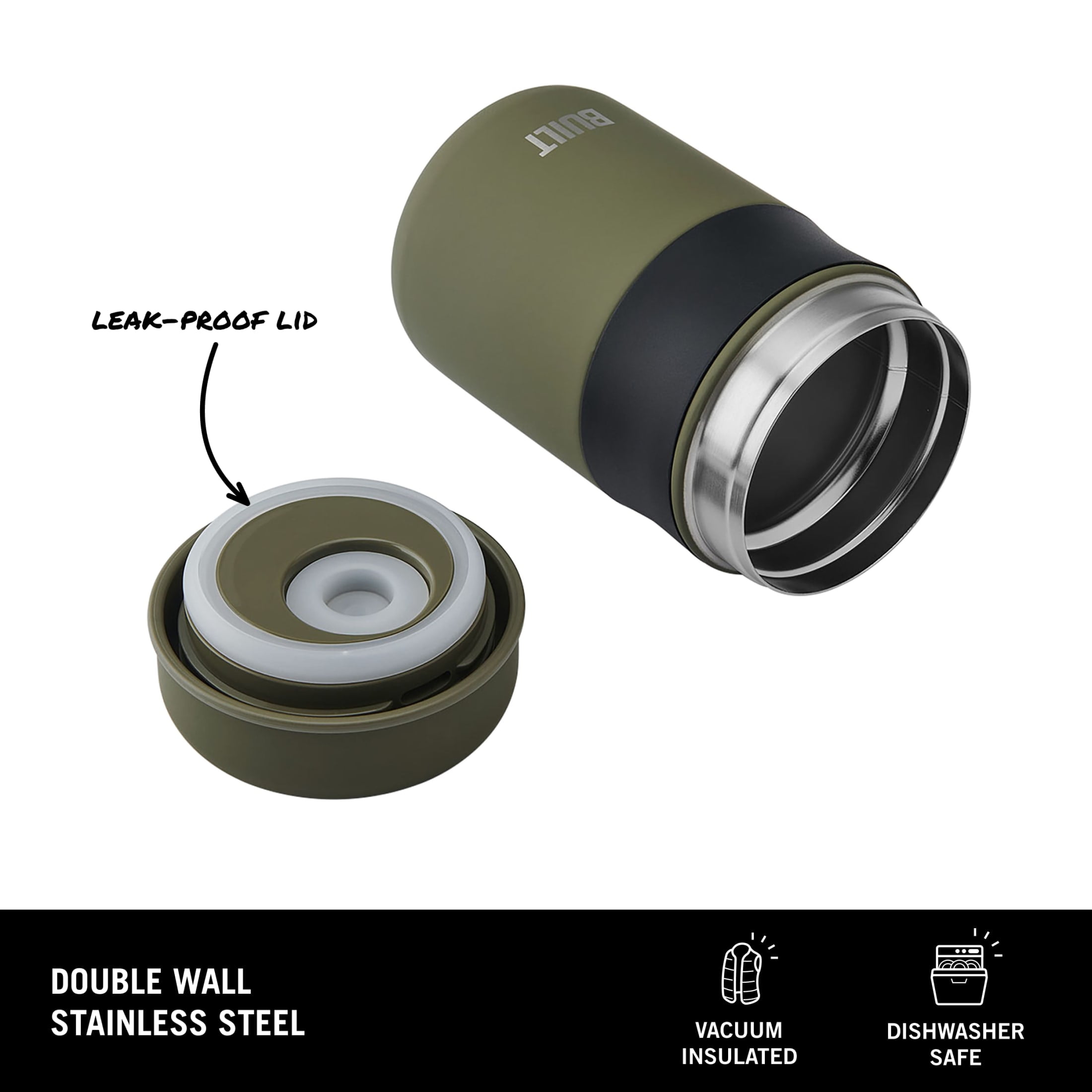 (2 pack) BUILT 16 oz Double-Wall Vacuum Insulated Food Jar, Sage Green