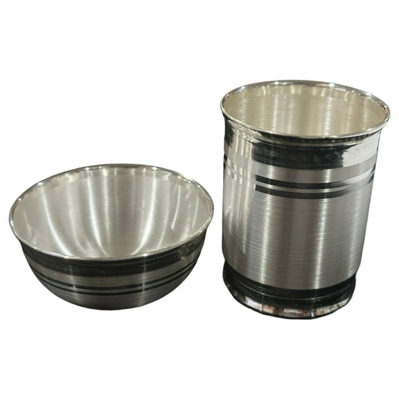 999 Pure Silver Hallmarked 150ml Glass & 120ml Bowl Set - Designer Set#02
