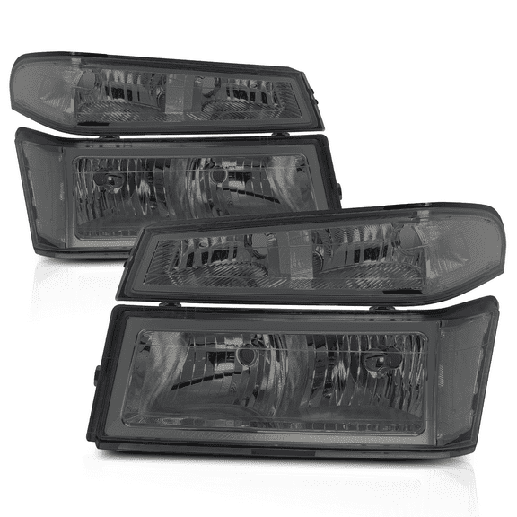 M-AUTO Pair of LH RH Headlight Bumper Lamp for 2004-2012 Chevy Colorado / 2004-2012 GMC Canyon / 2006 Isuzu i-280, Chrome Housing Smoked Lens