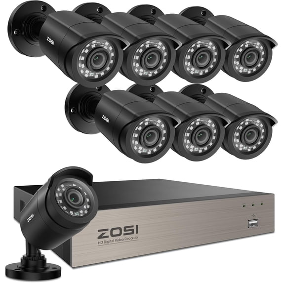 Restored ZOSI 3K Lite Home Security Camera System,8CH Outdoor Indoor,AI Human/Vehicle Detection,Night Vision,H.265+ 5MP Lite 8 Channel CCTV DVR,8pcs 1080P 1920TVL Surveillance Bullet Cameras (Refurbished)