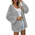 thumbnail image 4 of KOMOO Women Knitted Sweater Cardigan Lantern Sleeve Open Front Button Crochet Sweater Loose Knit Hollow Sweater, 4 of 9