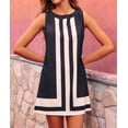 thumbnail image 4 of Vestido Mini Bohemio con Bloques de Color para Mujer, Informal, Fluido, de Verano, Sin Mangas, A Rayas, para Playa, Color Negro, Talla L, 4 of 7