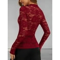 thumbnail image 6 of Womens Mesh Top Long Sleeve Mock Neck Sheer Blouse See Through Floral Lace Tops Wine Red XXL, 6 of 7