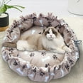 thumbnail image 5 of Pet Bed Adjustable Warm Mat Sleeping Basket Round Lightweight Comfortable for Winter Tent Puppy Kittens Cats - brown paw print, 5 of 7