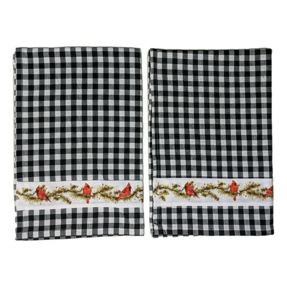 CARDINAL 'N' PINE Black Check Kitchen Towels, Set of 2, The Country House