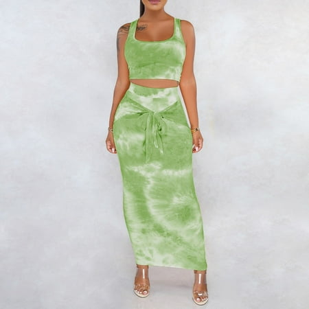 

Njoeus Mini Skirt With Slit Short Skirts For Women Sexy Lingerie Women S Sexy Summer Tie-Dye Camisole Waistless Hip Skirt Set Short Skirts For Women High Waisted
