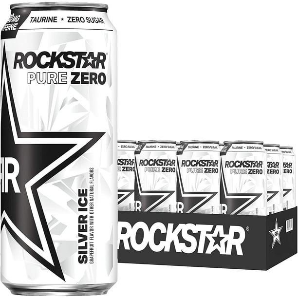 Rockstar Pure Zero Energy Drink, Silver Ice, 16oz Cans (12 Pack