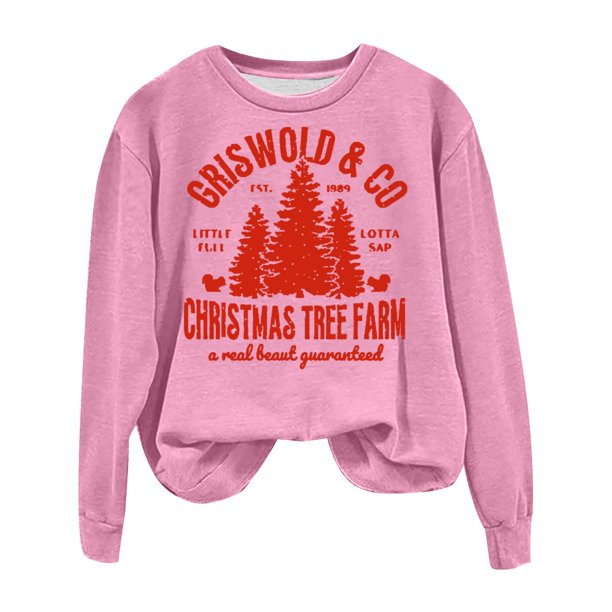 Gibobby Sudaderas de Navidad para mujer Sudadera con cuello redondo y estampado de Navidad para mujer, camisetas de entrenamiento de manga larga a la moda(Rosa,G)