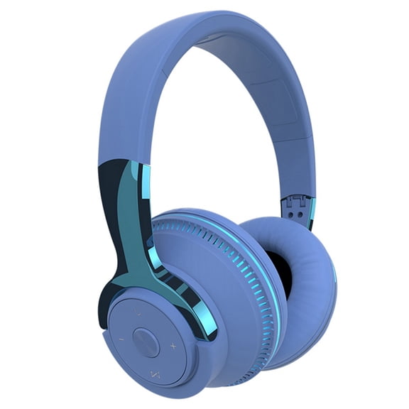 Wireless Bluetooth Headphones Noise Reduction Headset for Phones PC Gaming Headsets Heavy LED Light Earphones-Blue