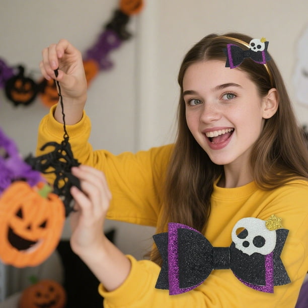 Horquilla de telaraña de Halloween | Pinza de pelo con purpurina para mujeres | Accesorio multicolor para fiestas espeluznantes - Poliéster | Arco brillante de telaraña | 1pc | 4,13x2,24 pulgadas