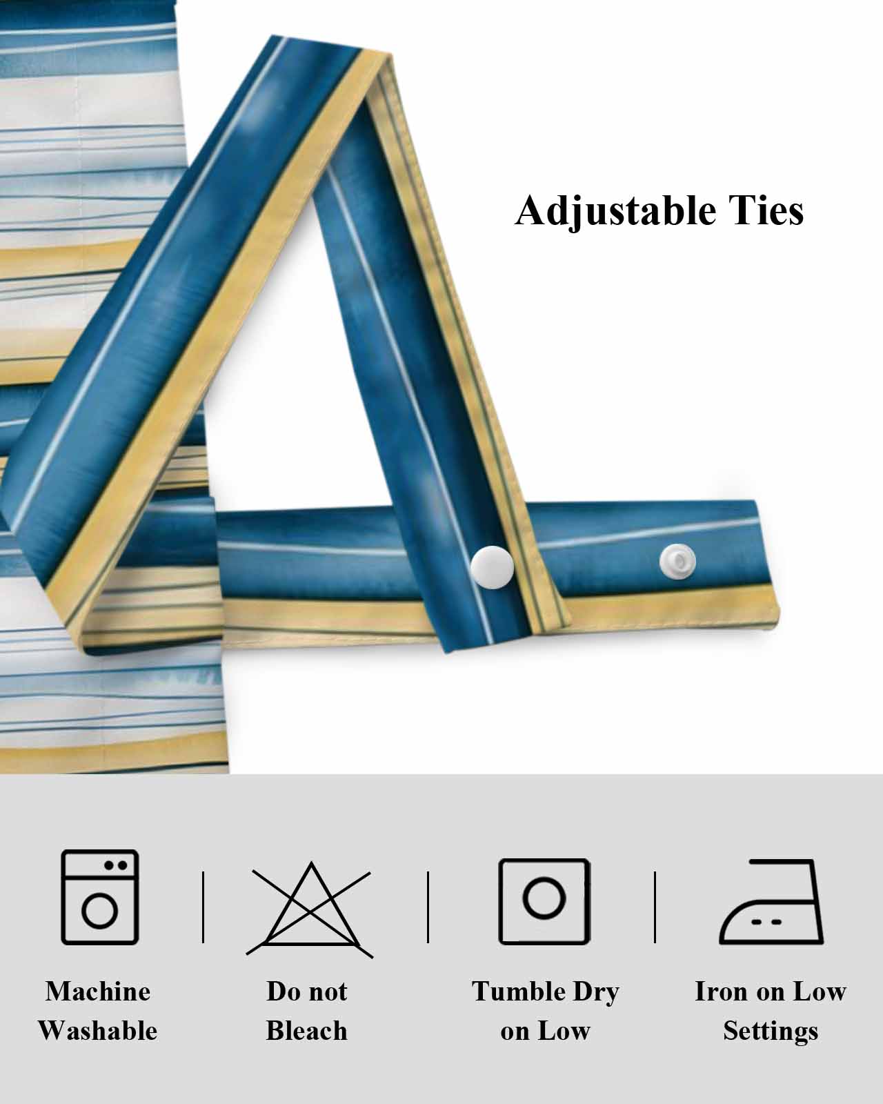 Vintage Stripes Tie Up Valances Curtain, Blue Yellow Striped Abstract Lines Gradient Kitchen Valances for Windows Decor, Rod Pocket Short Curtains Set for Bedroom/Bathroom, 54"x18"