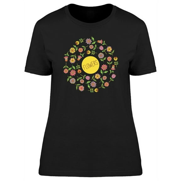 Cute Colorful Flowers Wreath T-Shirt Women -Image by Shutterstock, Female Small