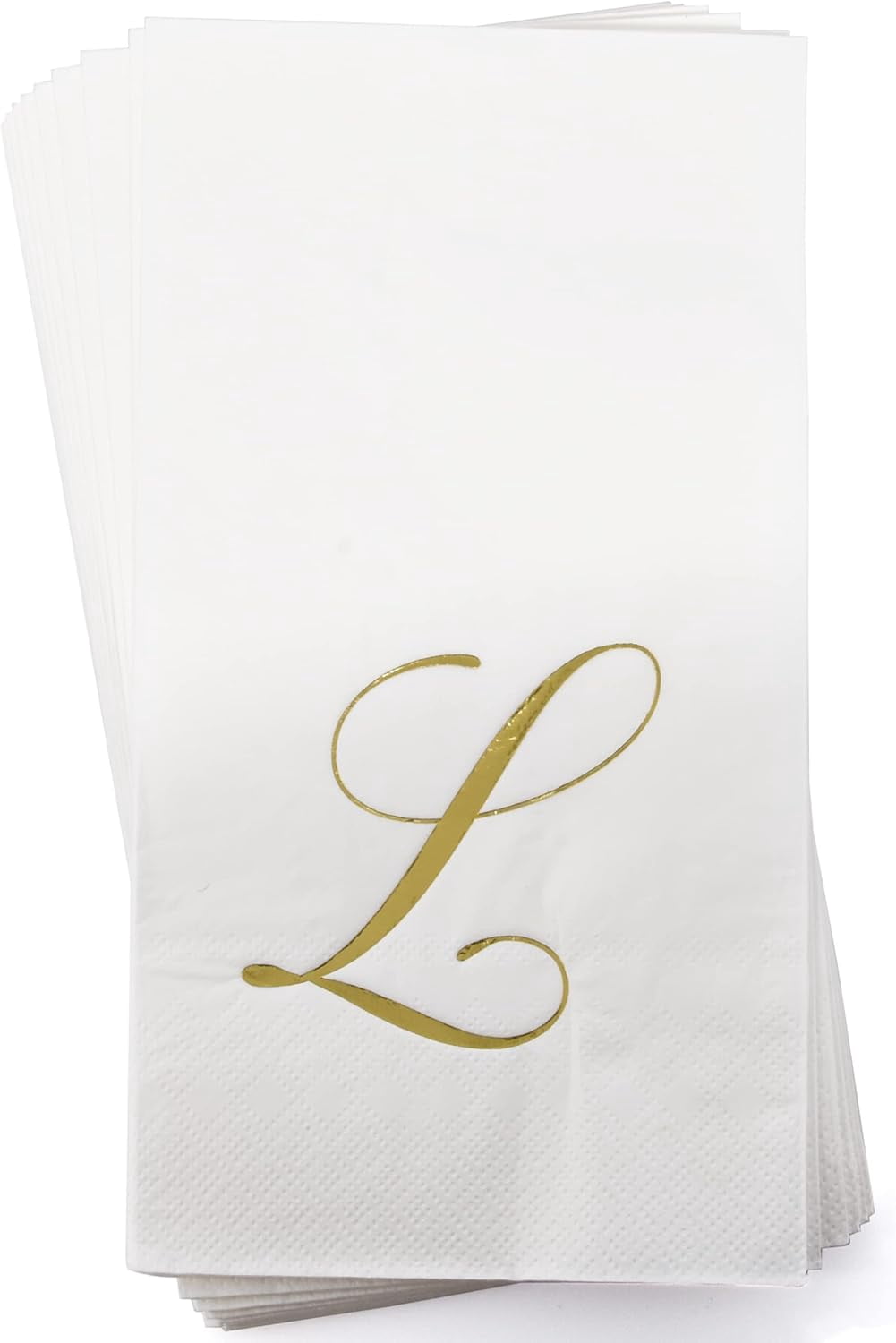 Gift Boutique Gold Monogram Guest Napkins Letter L, 100 Count 2-Ply Disposable Paper Napkins, White & Metallic Foil, 15 x 12.75 Inches