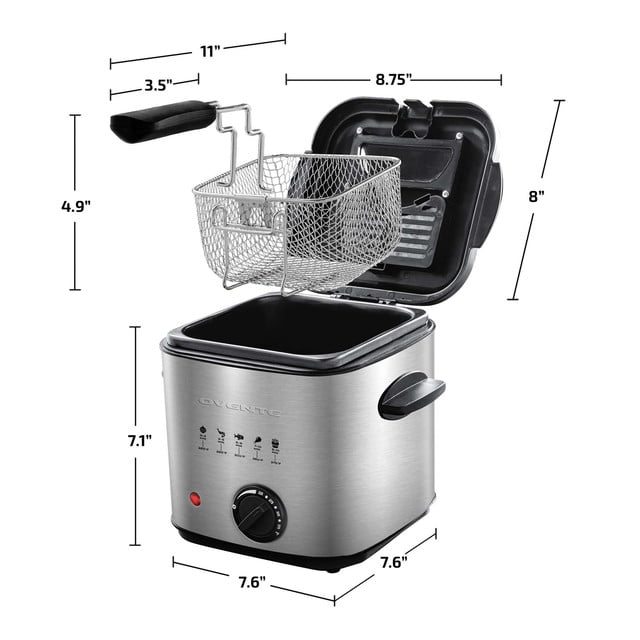 maniac straal Faial Ovente Electric Deep Fryer 1.5 Liter Capacity, 800W with Odor Filter Lid,  Viewing Window, Adjustable Temperature Knob and Stainless Steel Frying  Basket Perfect for Nuggets and Fries, Silver FDM1501BR - Walmart.com