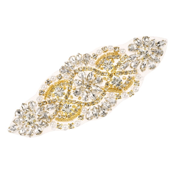Uxcell Rhinestone Bridal Belt, Crystal Applique Belts Handmade Sewing Hot Fix, Gold