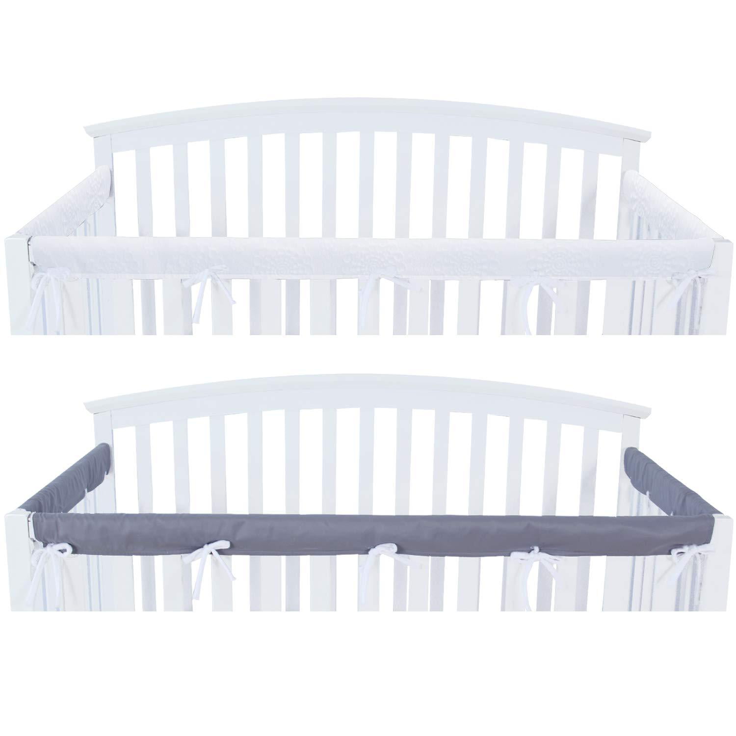 3 Piece Crib Rail Cover Protector Safe Teething Guard Wrap for Standard Crib Rails, Grey