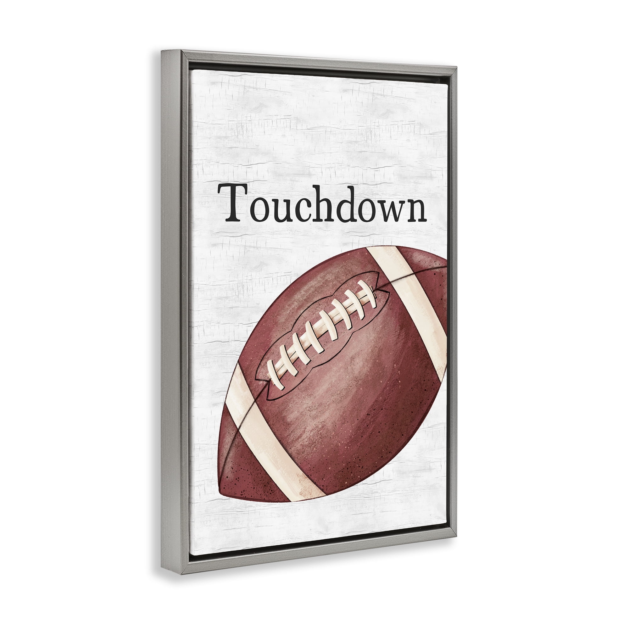 Stupell Industries Touchdown with Football Sports Painting Gray Floater Framed Canvas Art Print Wall Art, 21 x 31
