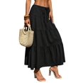 thumbnail image 3 of Women Solid High Waist Tiered Pleated A-Line Maxi Cake Skirt, 3 of 6