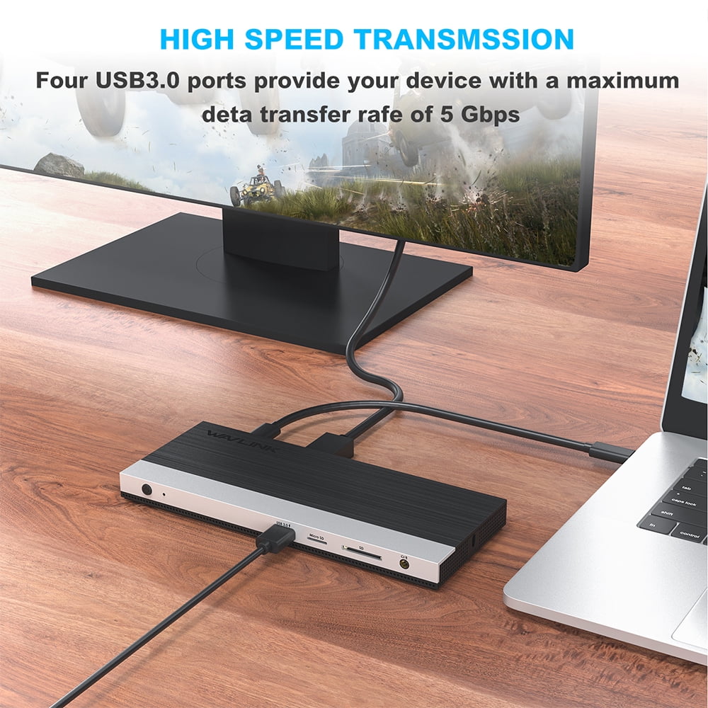 WAVLINK USB C Triple 4K@60Hz Display 13 in 1 Laptop Docking Station, 85W PD Charging for Mac OS and Windows, 1xDP & 2xHDMI, 4xUSB-A 3.0 (1 Charging), SD&TF Card Reader, Gigabit Ethernet, Phone Jack
