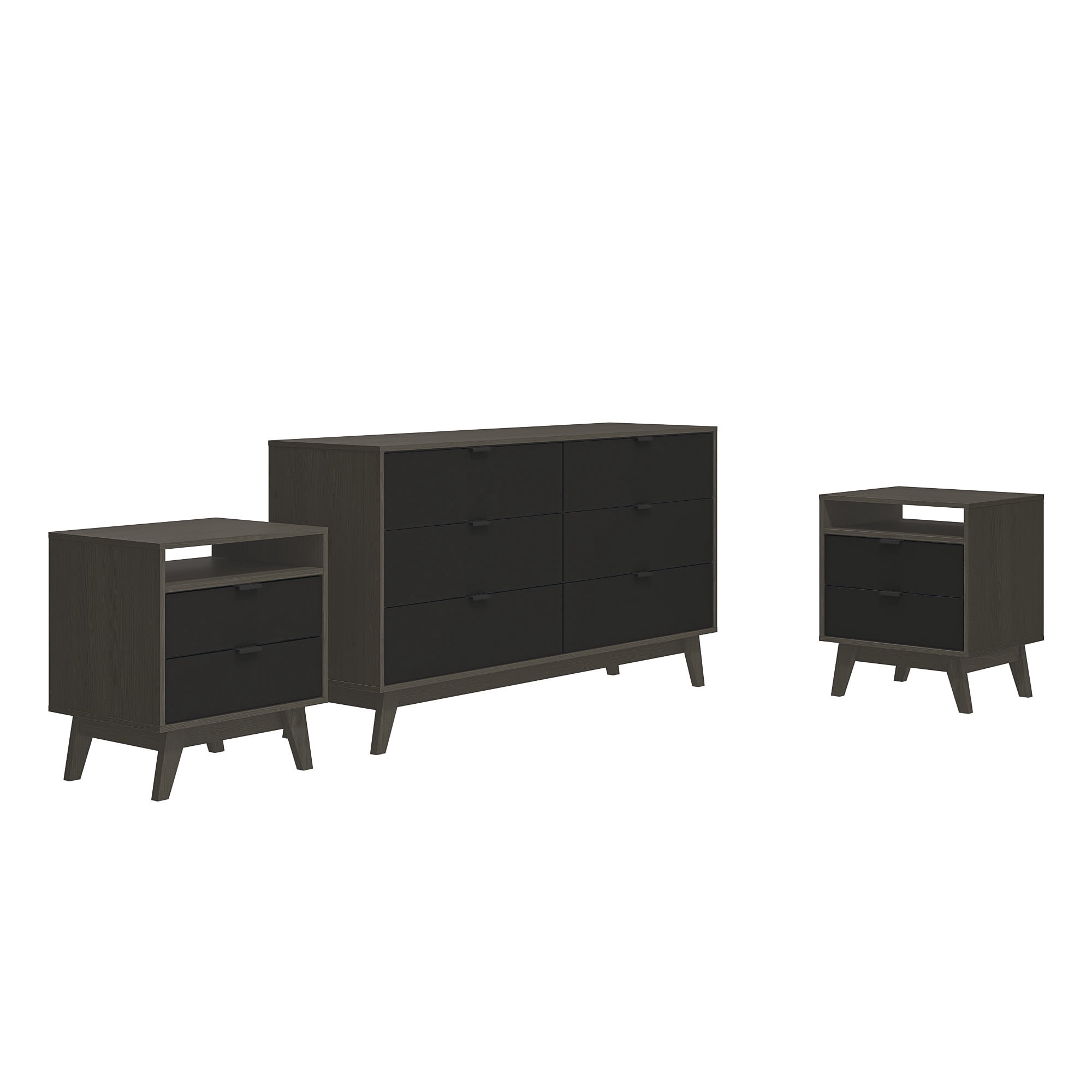 Kappesberg Hanford 57"W Modern 3-Piece Bedroom Set – Brown/Black Finish - for Adults and Teens