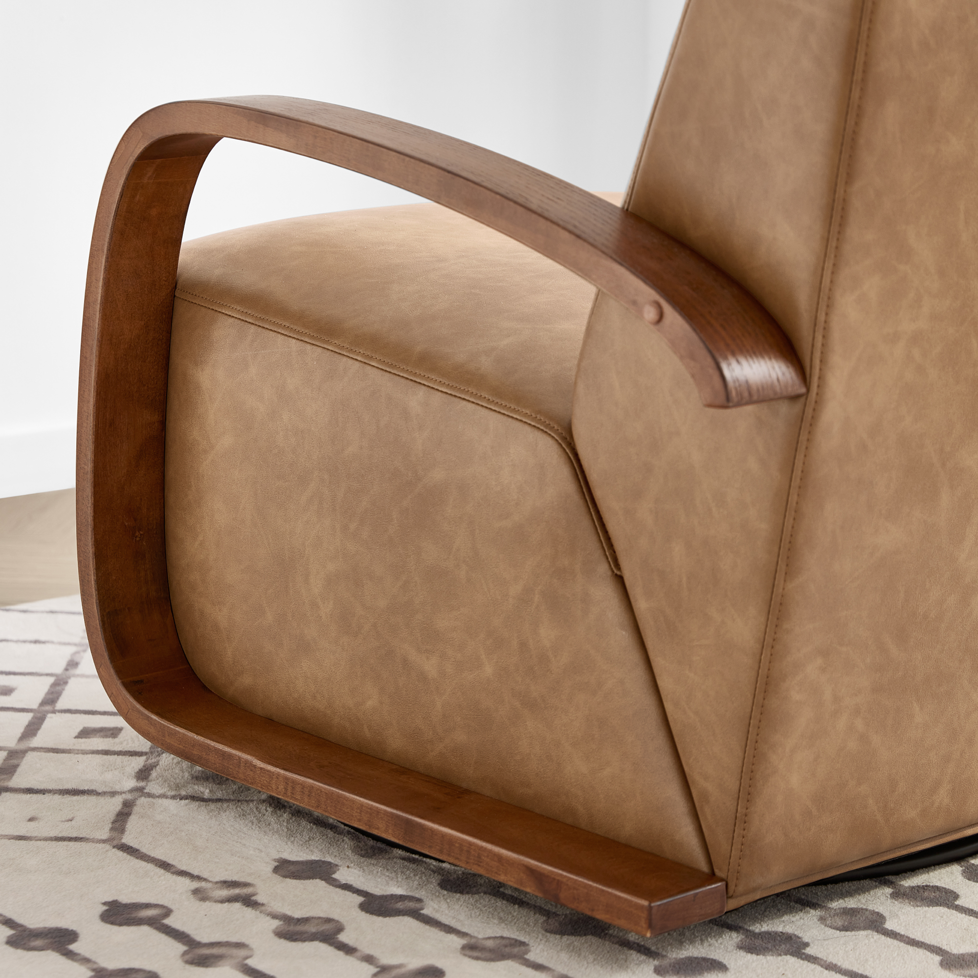 CHITA Swivel Accent Chair with U-shaped Wood Arm for Living Room Beedroom, Cognac Brown & Walnut - image 5 of 14