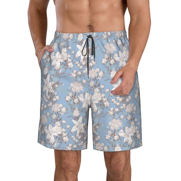 Balery Lily Flower Traje de Baño Estilo Hawaiano para Hombre, Shorts de Secado Rápido con Bolsillos-3X-Large