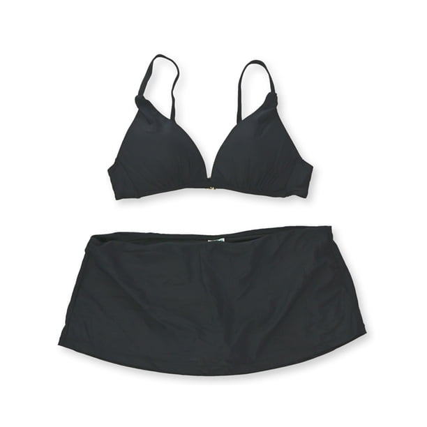 Bikini de 2 piezas Island Escape Halter Push Up Skirtini negro 14