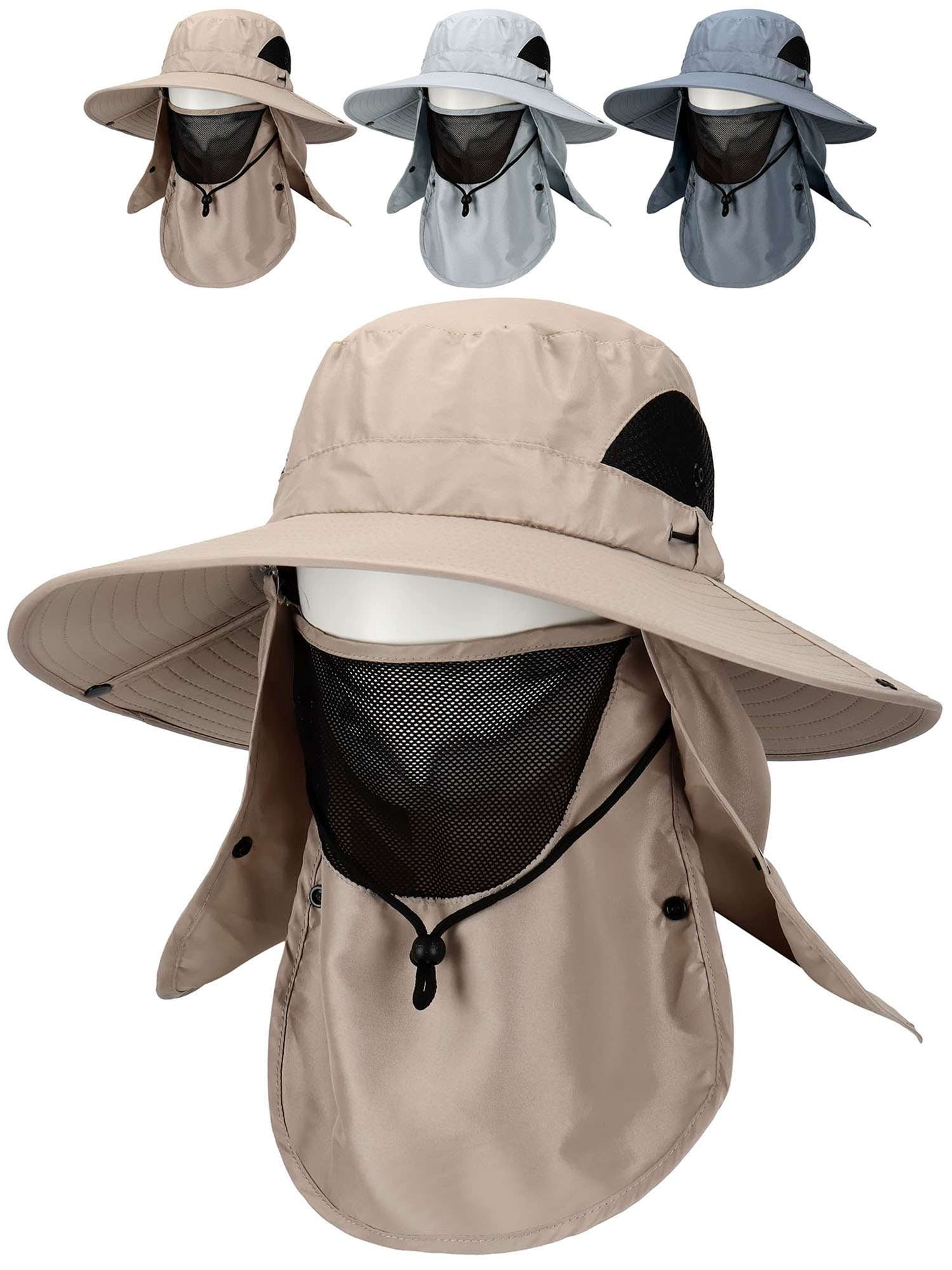 Deago Men's Outdoor Sun Hat with Face Neck Flap UV Protection Wide Brim