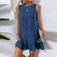 thumbnail image 6 of JoveMarine Summer Dress for Women Lace Round - Neck Ruffled Edges Sleeveless Casual Vest Dress with Tie Detail, Lightweight Mini Dress,Blue L, 6 of 9