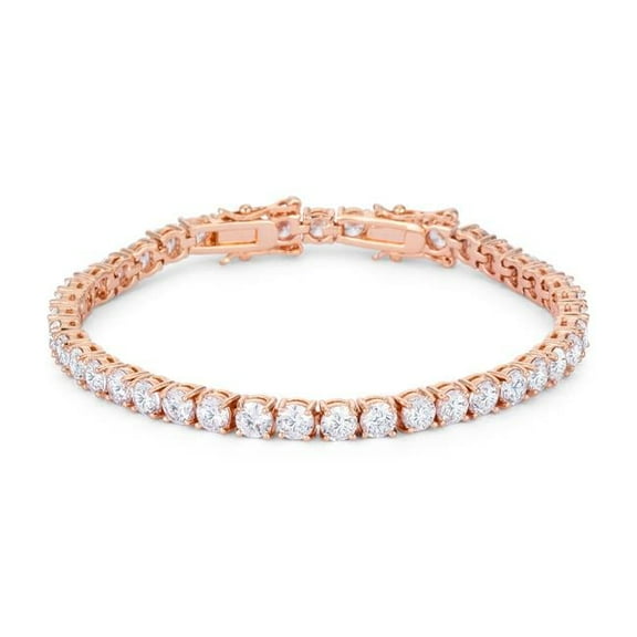 17.6 Ct Rose Gold Tennis Bracelet with Shimmering Round - Cubic Zirconia, Clear