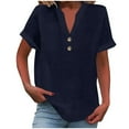 thumbnail image 7 of under 5!Sawvnm Women's Fashion Casual Solid Color Button V-neck T-shirt Top Short Sleeved V-neck Top/shirt Great Gift for Less, 7 of 7