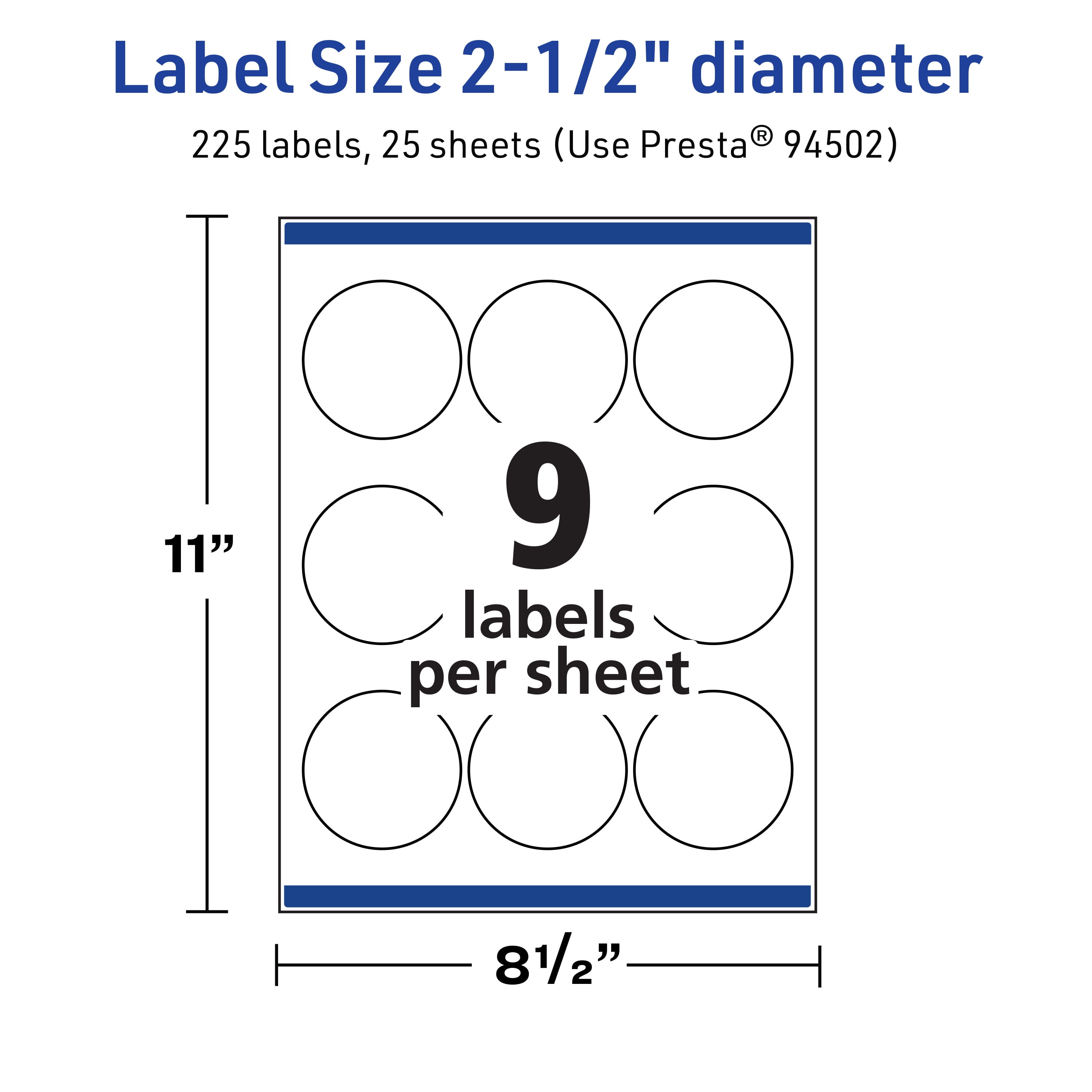 Avery TrueBlock Round Labels, 2.5" Diameter, 225ct