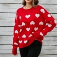 thumbnail image 6 of Ecqkame Knitted Sweater For Women Round-Neck Heart Printed Long Sleeve Pullover Loose Sweater Red L on Clearance, 6 of 9