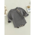 thumbnail image 3 of Wassery Newborn Baby Knitting Bodysuit for Boys Girls Round Neck Long Sleeve Ribbed Romper Solid Color Button Closure Jumpsuits 0-18 Months Infant Fall Winter Clothes, 3 of 7