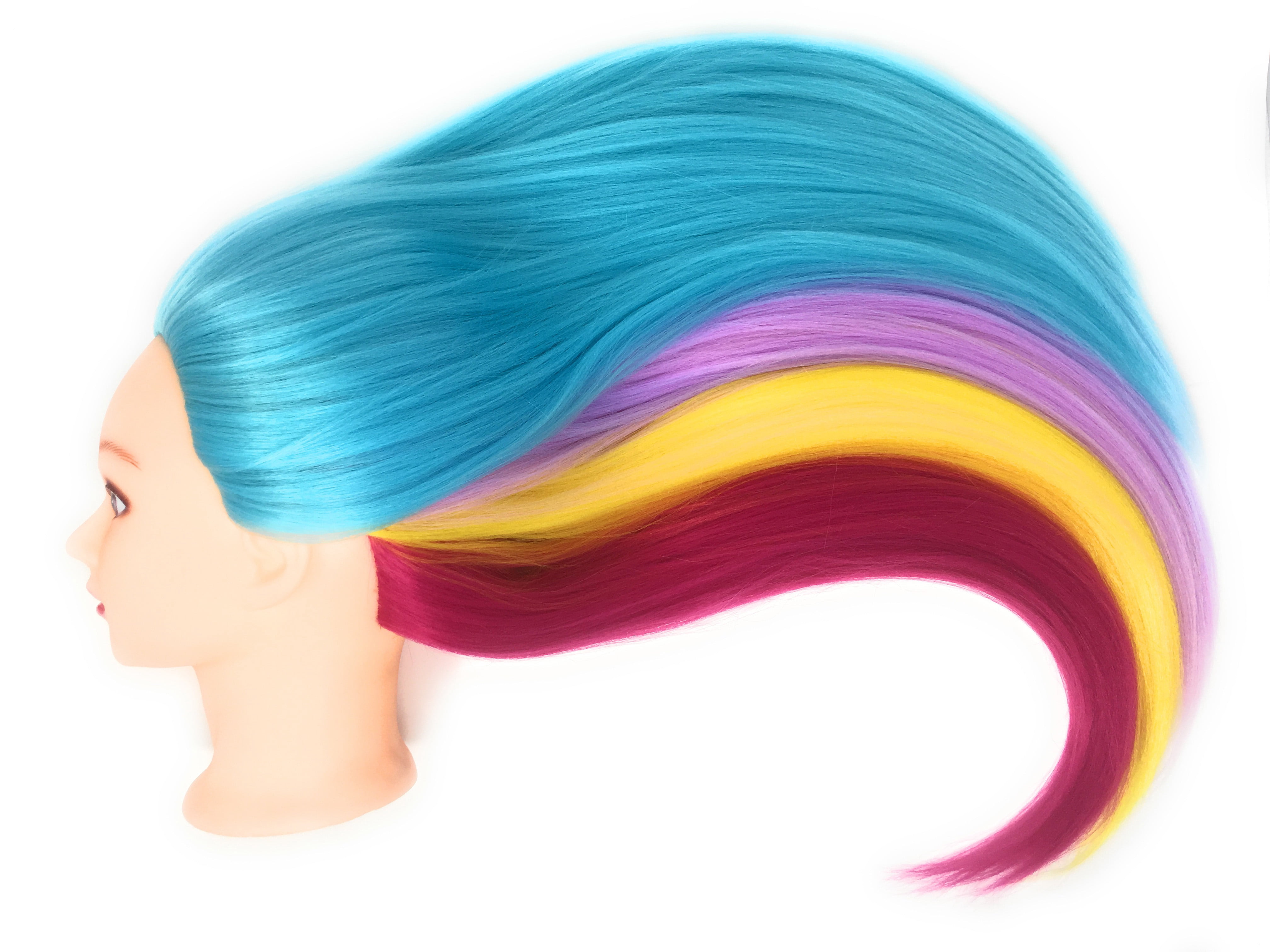 Mannequin Head 26" Yaki Synthetic Fiber Manikin Head Hairdresser Styling Training Head Training Model Cosmetology Doll Head Hair for Practice Cutting Color Blue/Pink/Yellow