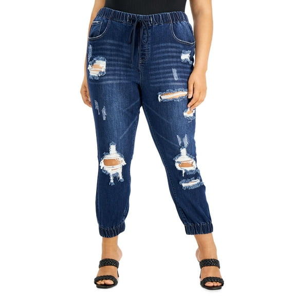 Gogo Jeans Trendy Plus Size Ripped Jogger Jeans Dark Wash 18W
