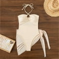 thumbnail image 2 of WREESH Womens Bikini Set with Sarong Bathing Suit Beach Cover Up Wrap Skirt Solid Bikini Strap Bikini Deep V Split Swimsuit Set Three-Piece Swimming Suit White, 2 of 9