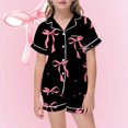 thumbnail image 3 of Valentines Day Pajamas Toddler Button Front Cute Printed Short Sleeve Shirt Tops + Shorts Pants Trendy Girls' Sleepwear 2 Piece Satin Pajama Outfits 12-13 Years, 3 of 4