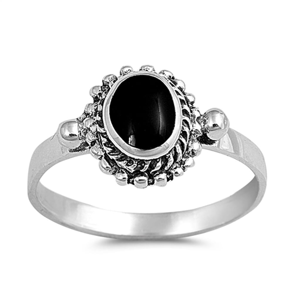 Cocktail Style Oval Black Onyx  .925 Sterling Silver Ring Sizes 5-10 