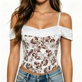 thumbnail image 4 of Floral Bustier Tops Spaghetti Straps Slim Fit Boned Waist Cincher Trendy Party Club Night Out Shapewear White XL, 4 of 7
