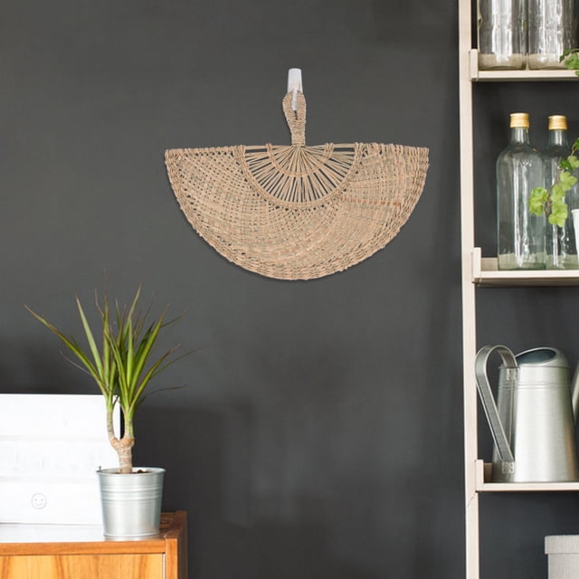 DEEPCRAFF Handmade Beige Straw Woven Fan Wall Decor Boho Rustic Farmhouse Style Hanging Asian Fan