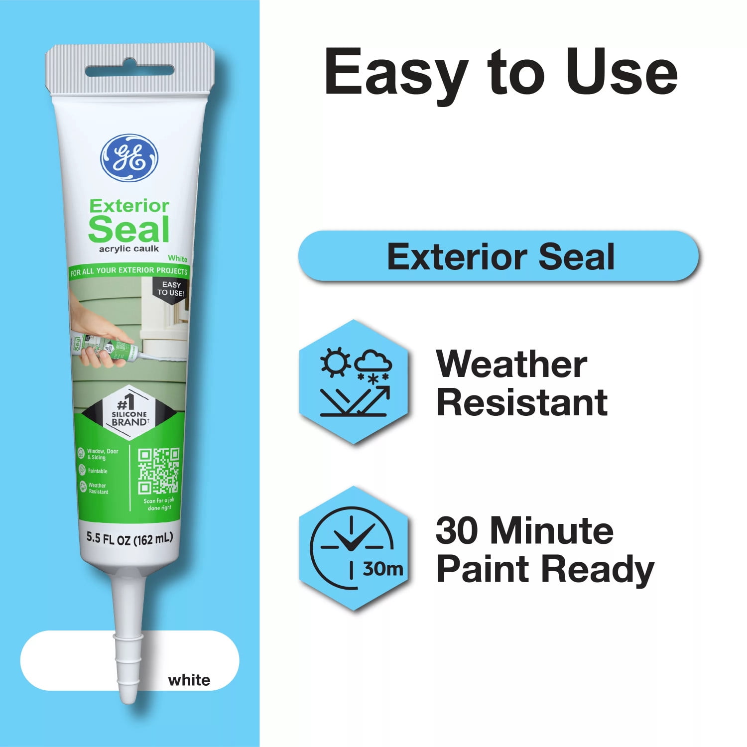 (2 pack) GE Exterior Seal Window & Door, Pack of 1, White 5.5 oz Tube