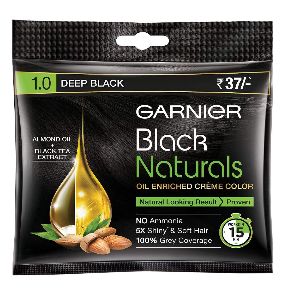 Garnier Black Naturals Hair Color, 20ml + 20g  Deep Black (Pack of 1)  